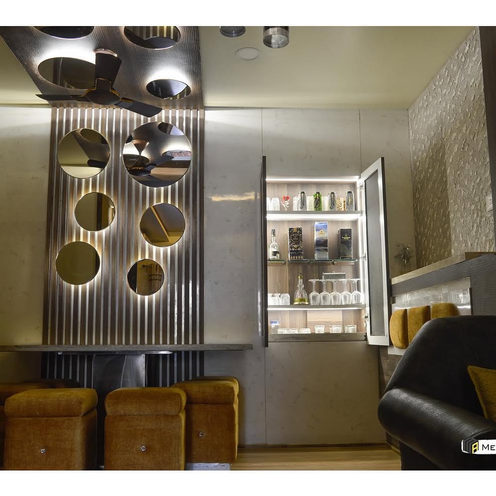 Dining & Bar — Brown Mirror — Interiors, India, 2020. MERAKI_Studio, Nanded.