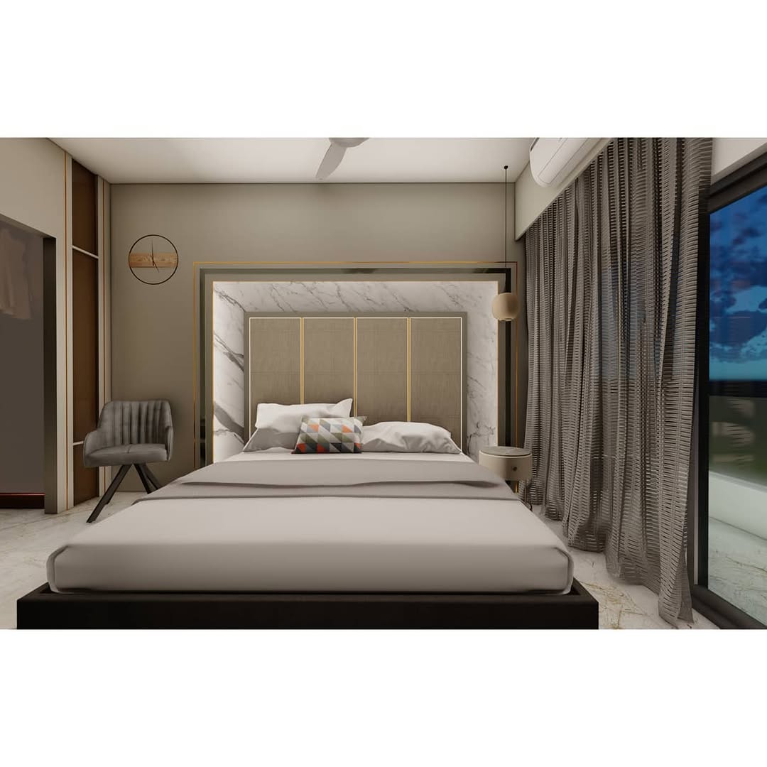 Master Bedroom — Pahuja Residence — Interiors, Maharashtra, India, 2021. MERAKI_Studio, Nanded.